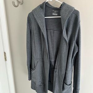 Women’s grey cardigan with hood and front closure